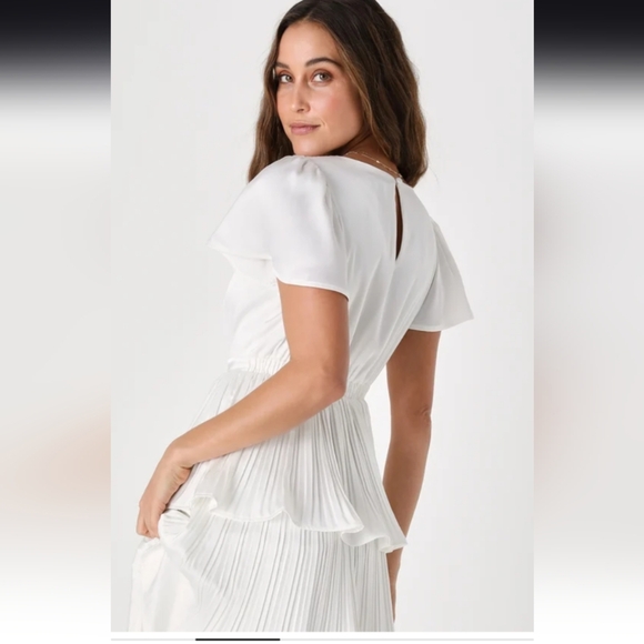 Lulus Twirl-wind Romance White Satin Pleated Tiered Midi Dress Size XL NWT - Picture 2 of 10